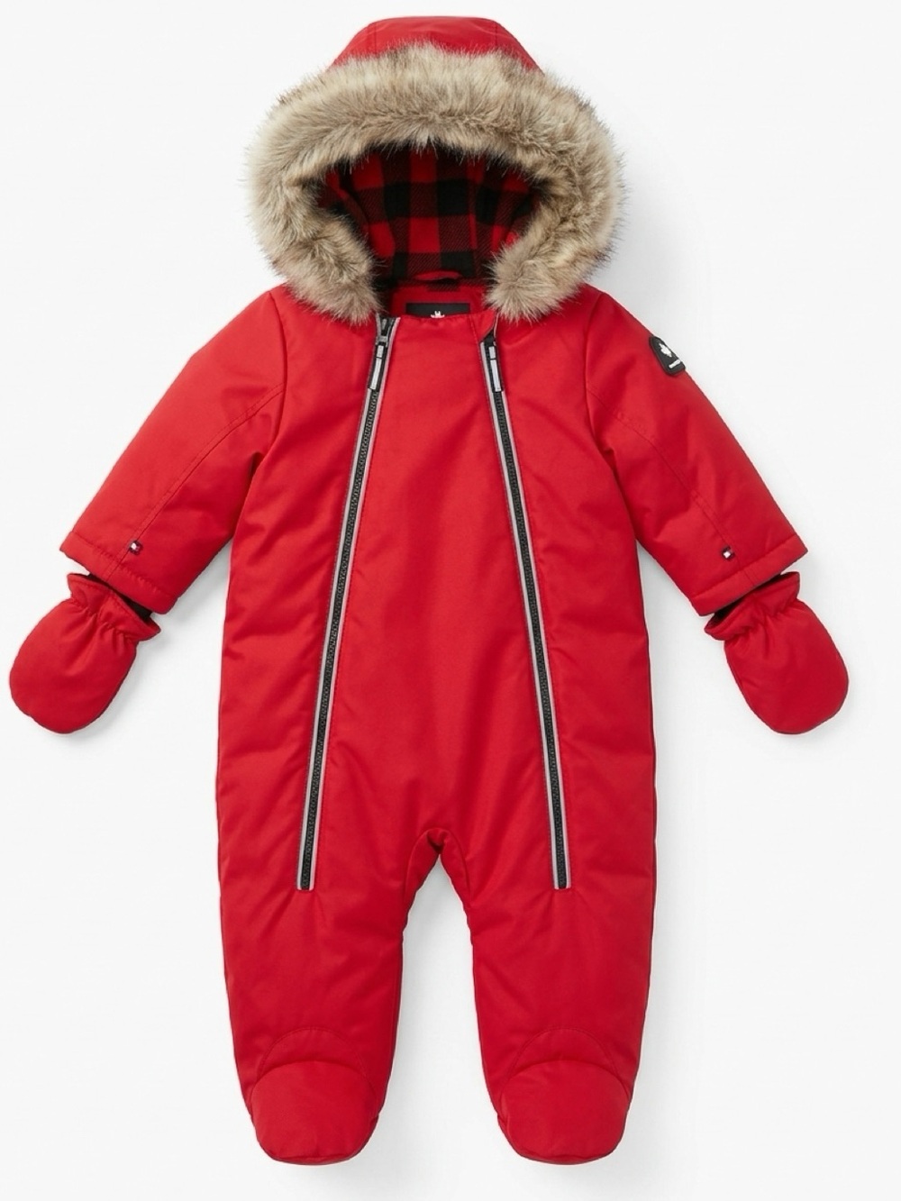 Canadiana 🇨🇦 Baby Snowsuit 6-12M Red Buffalo Plaid Reflective LNWOT